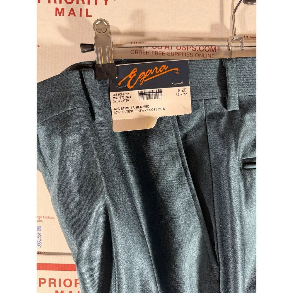 Brand New Egara Men's Sz 32X32 Shiny Turquoise Skinny Fit Stretch Trousers Pants